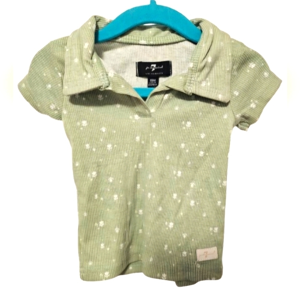 7 For All Mankind Sage Green Baby Girl Short Sleeve Top Size 18M Top Only
